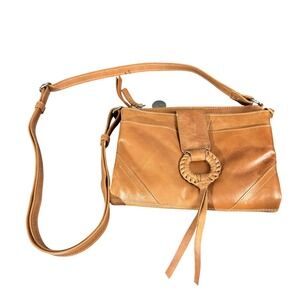 Lucky Brand Crossbody Bag Womens Small Brown Leather Braided Ring Tassel Charm